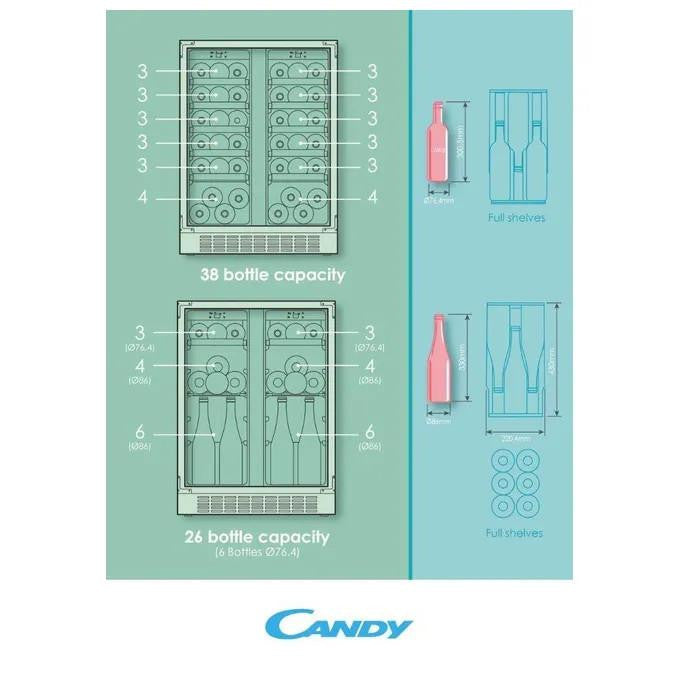 Candy CCVB 60D/1 Cantinetta Vino 38 Bottiglie Classe energetica G Ripiani in legno Illuminazione a Led Controllo digitale 81 cm Nero