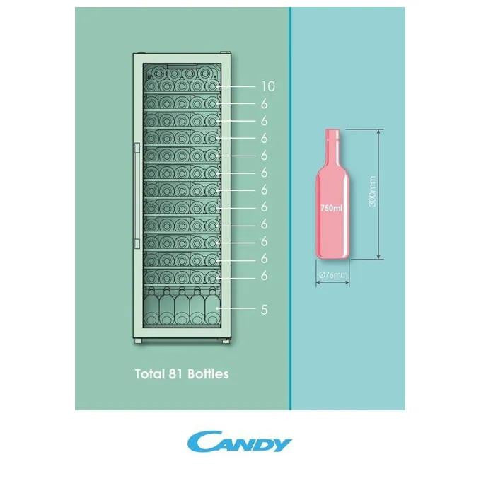 Candy CWC 200 EELW/N Vino Cantina 81 Bottiglie Classe energetica A 12 ripiani in Legno + 1 wine rack Wifi 146 cm Nero
