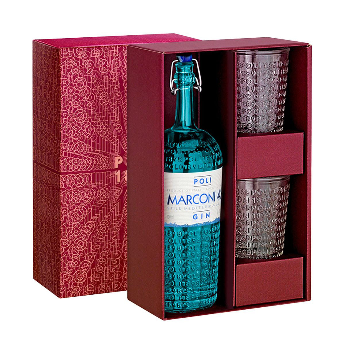 Gin Marconi 42 Gin in Astuccio con 2 Tumbler - Distilleria Poli