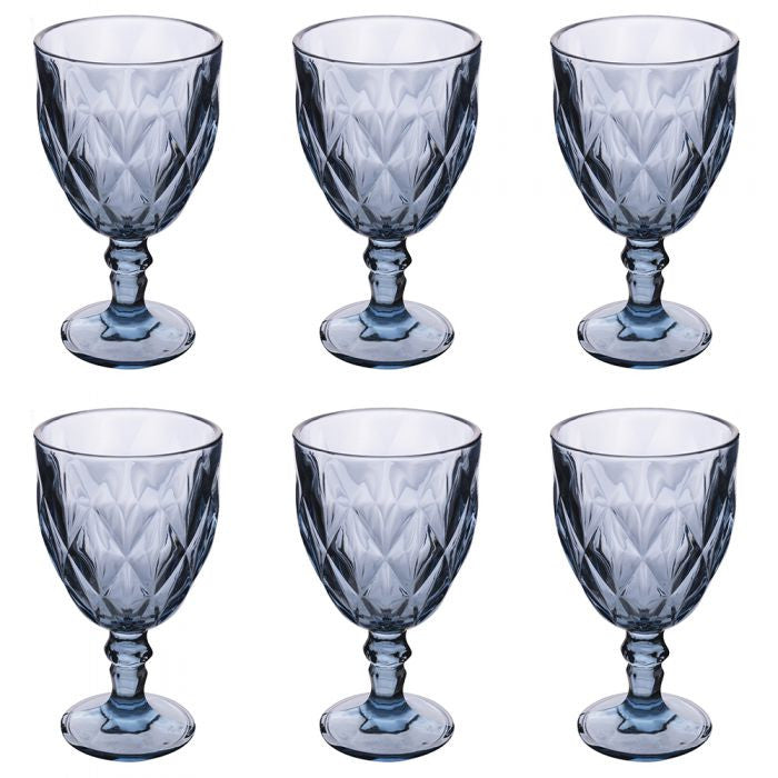 Set 6 calici 340 ml in vetro, superficie intagliata, blu, Elizabeth Sibilla  - Galileo