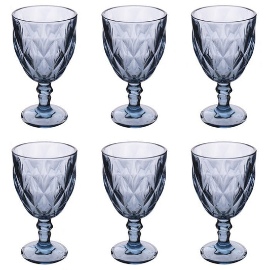 Set 6 calici 340 ml in vetro, superficie intagliata, blu, Elizabeth Sibilla  - Galileo
