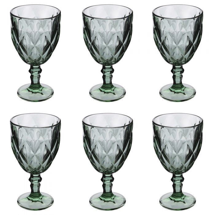 Set 6 calici 340 ml in vetro, superficie intagliata, verde, Elizabeth Sibilla - Galileo