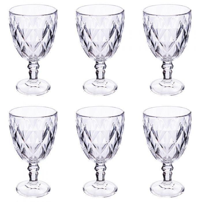 Set 6 calici 340 ml in vetro, superficie intagliata, trasparenti, Elizabeth Sibilla - Galileo