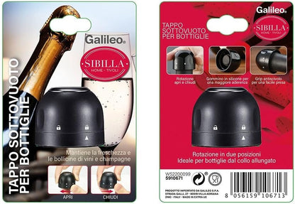 Tappo sottovuoto per bottiglie, sistema di blocco-sblocco e grip antiscivolo, Sibilla - Galileo