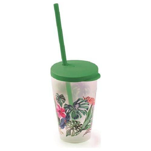 Snips Bicchiere con Cannuccia e Coperchio con Decoro Hawaii 500ml 000855-SNIP